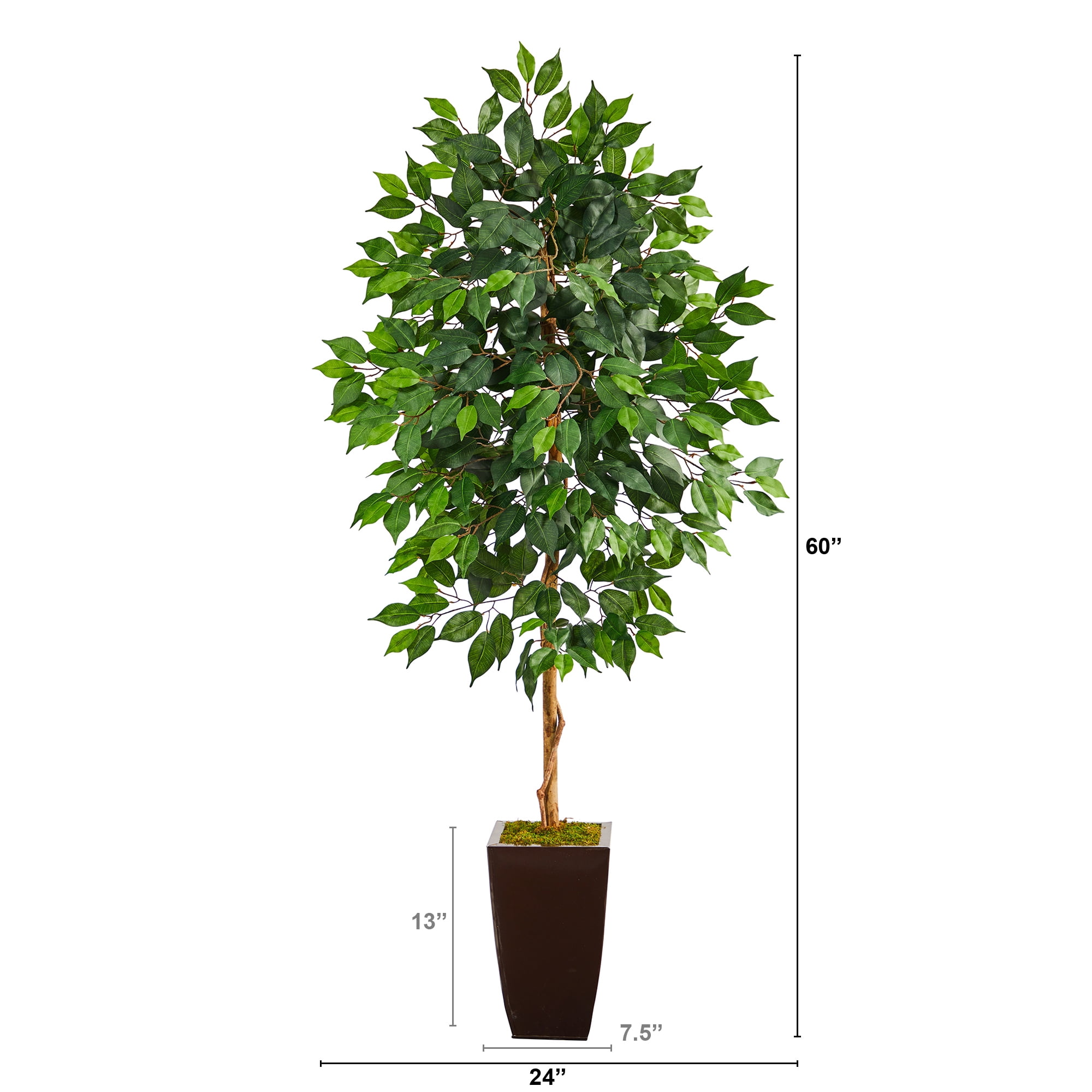 Nearly Natural 5' Ficus Artificial Tree in Bronze Metal Planter