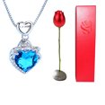 thumbnail image 1 of Colgante de diamante de cristal azul violeta en forma de corazón, elegante collar con cabeza de rosa, caja de joyería, regalo de San Valentín, 1 of 6