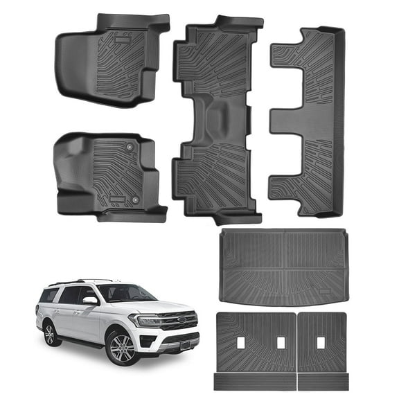 WheelX Floor Mats & Trunk Mat & Backrest Mat for 2018-2024 Ford Expedition MAX 8 Seats-2 Row Bench Seat TPE All Weather Protection 3 Rows Car Floor Liners with Cargo Liner Accessories