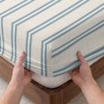 thumbnail image 3 of King Size Fitted Sheet Set - Blue Stripes 3 Piece Bedding Sets 16" Deep Pocket Fitted Sheet with 2 Pillowcases, Vintage Vertical Lines Farmhouse Beige Brushed Microfiber Hotel Luxury Bed Sheets, 3 of 9