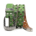 thumbnail image 4 of SWSMCLT Women's Bling Rhinestone Dance Steampunk Punk Metal Buckle Faux Leather Belt PU Halloween Summer Carnival Fashion Green 36.5inches-41.5inches, 4 of 4