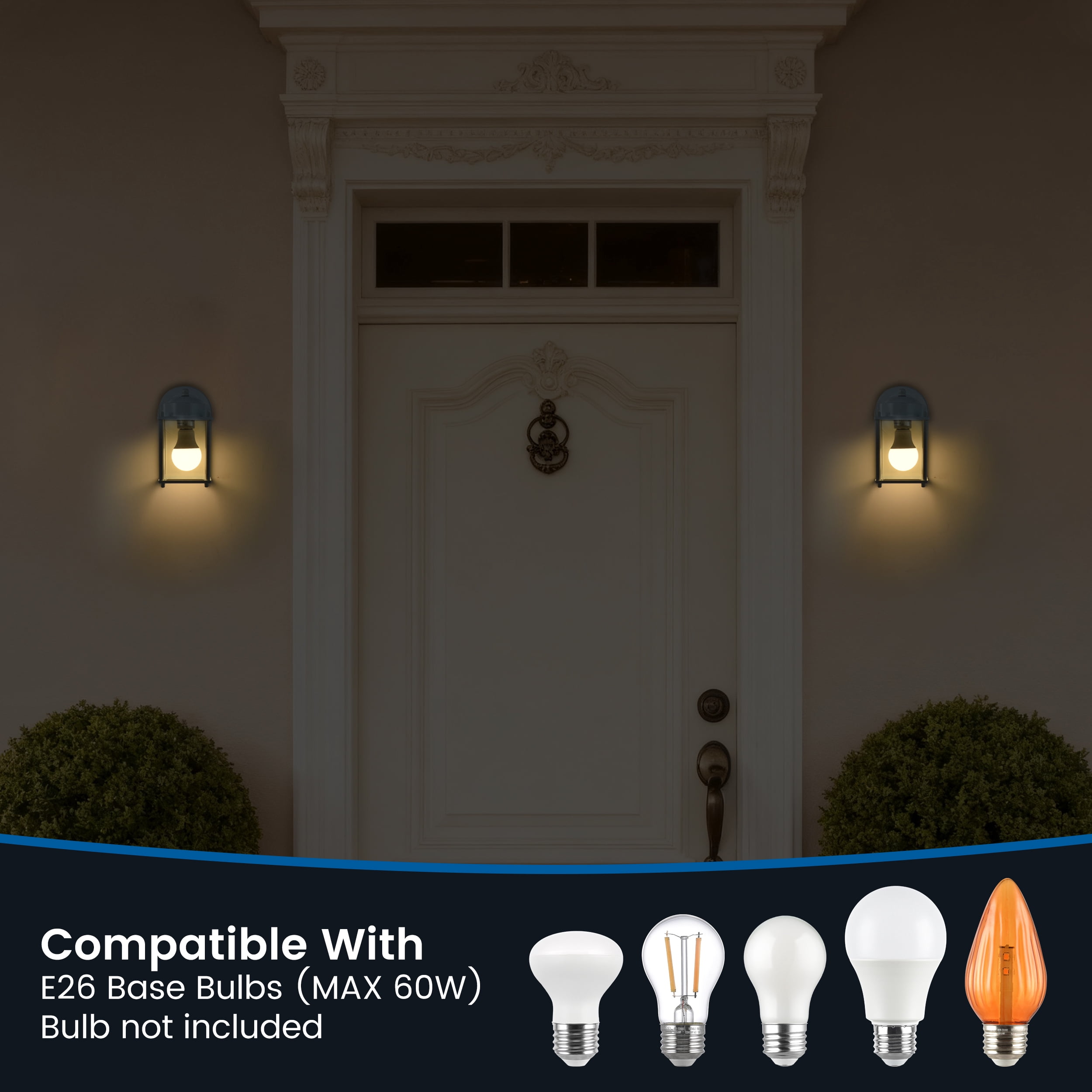 Mainstays 8" Classic White Outdoor Wall Light, Metal Fixture Clear Glass Lens, Bulb Not Included