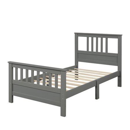 Resenkos Wood Platform Bed Frame with Headboard and Footboard/ Wood Slat Support / No Box Spring Needed  Twin(Gray)
