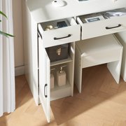Caulitar Vanity Table Set with LED Lighted Mirror Makeup Vanity Desk with Stool & 3 Drawers & 2 Cabinets, White