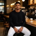 thumbnail image 6 of Delconic Men's Long Sleeve Shirt with Pocket Cotton Crew Neck Shirts Casual Lightweight T-Shirt Black L, 6 of 9