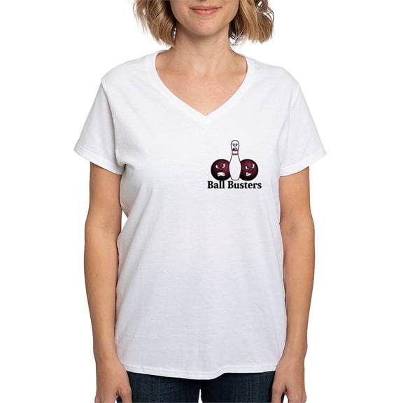 CafePress - Ball Busters Logo 8 Women's V Neck T Shirt Design - Womens Cotton V-Neck T-shirt