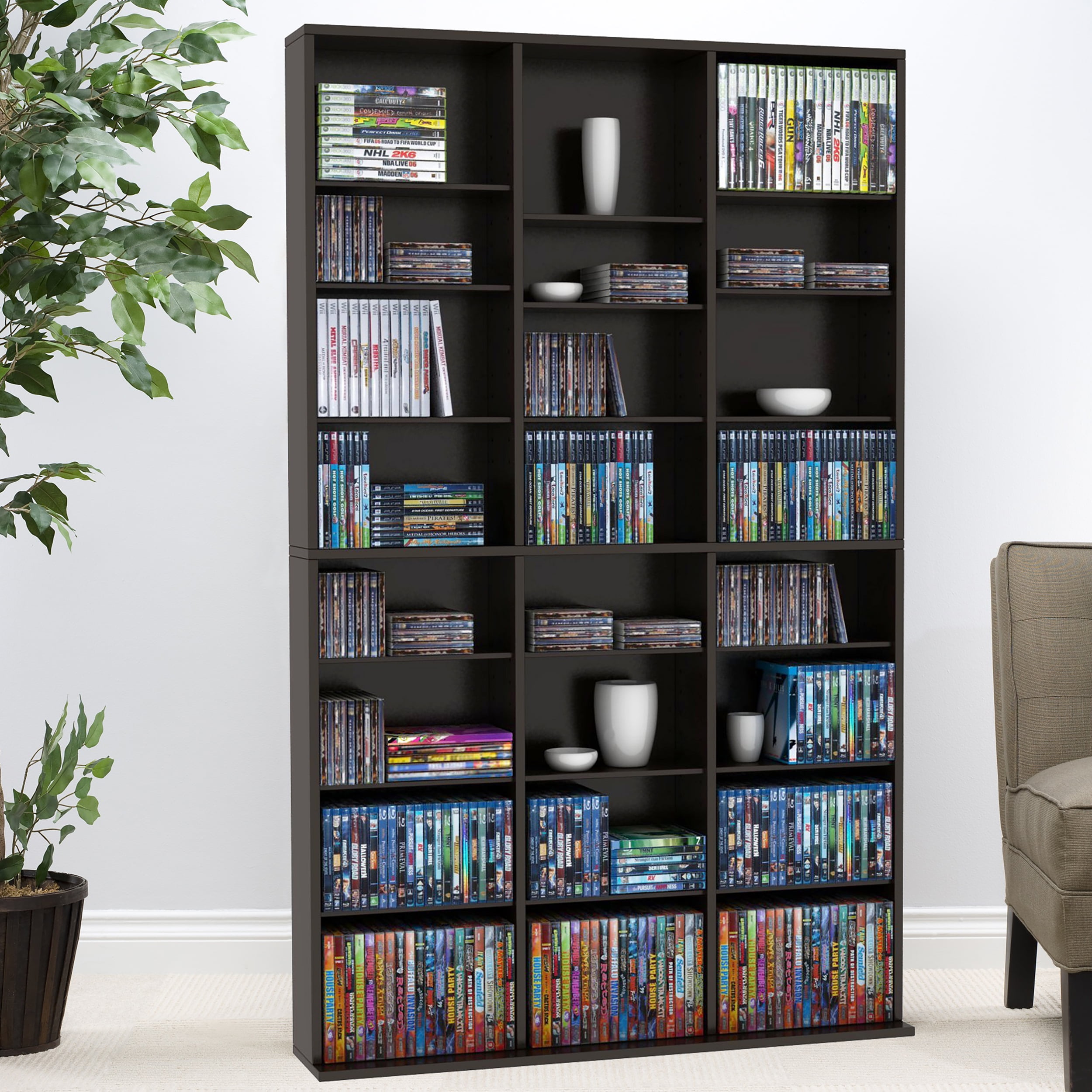 Fixed Shelves Details about   Atlantic 37"x60" Elite Medium Wood Media Storage Shelf Bookcase 