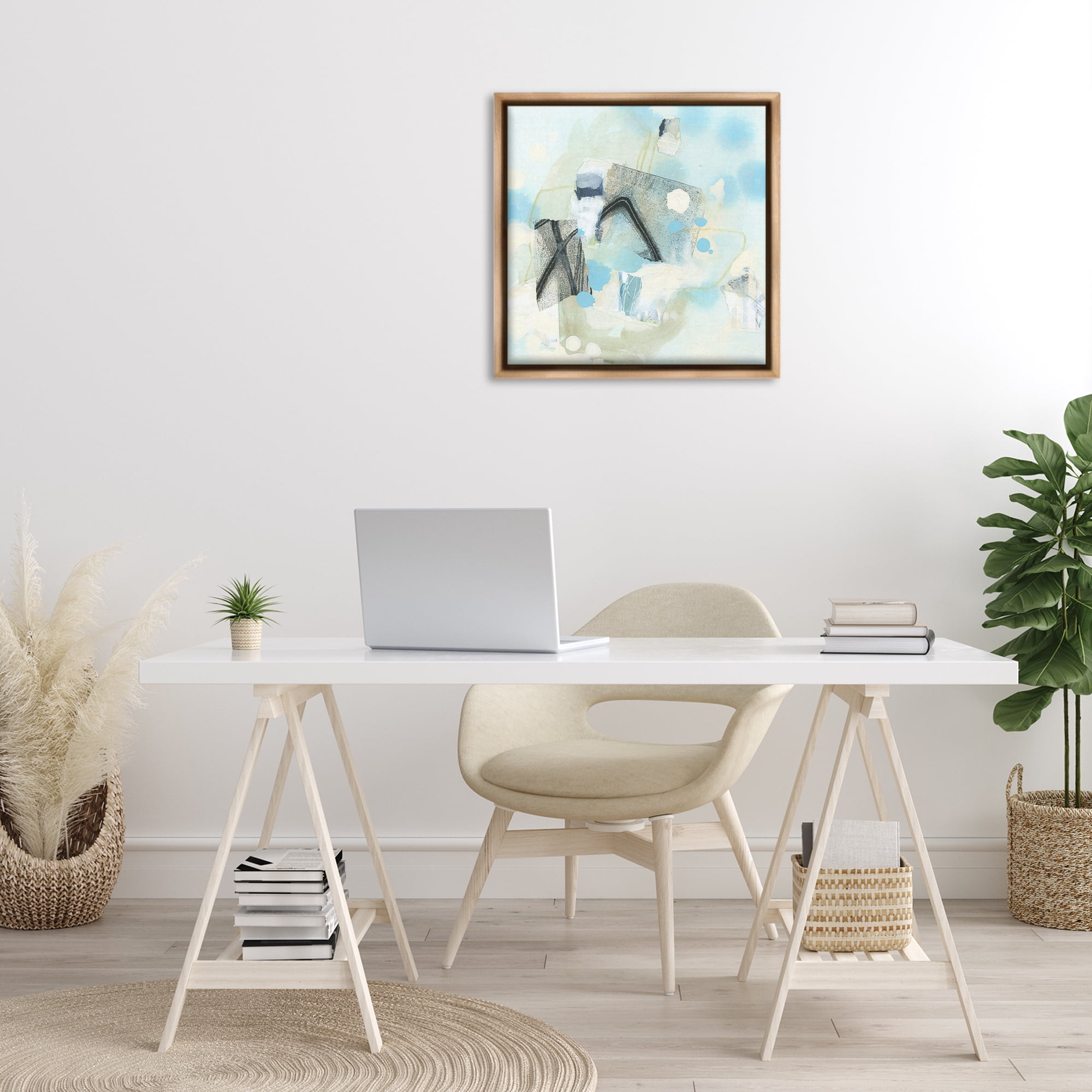 Stupell Industries Expressive Blue Abstraction Abstract Painting Brown Floater Framed Canvas Art Print Wall Art, 25 x 25