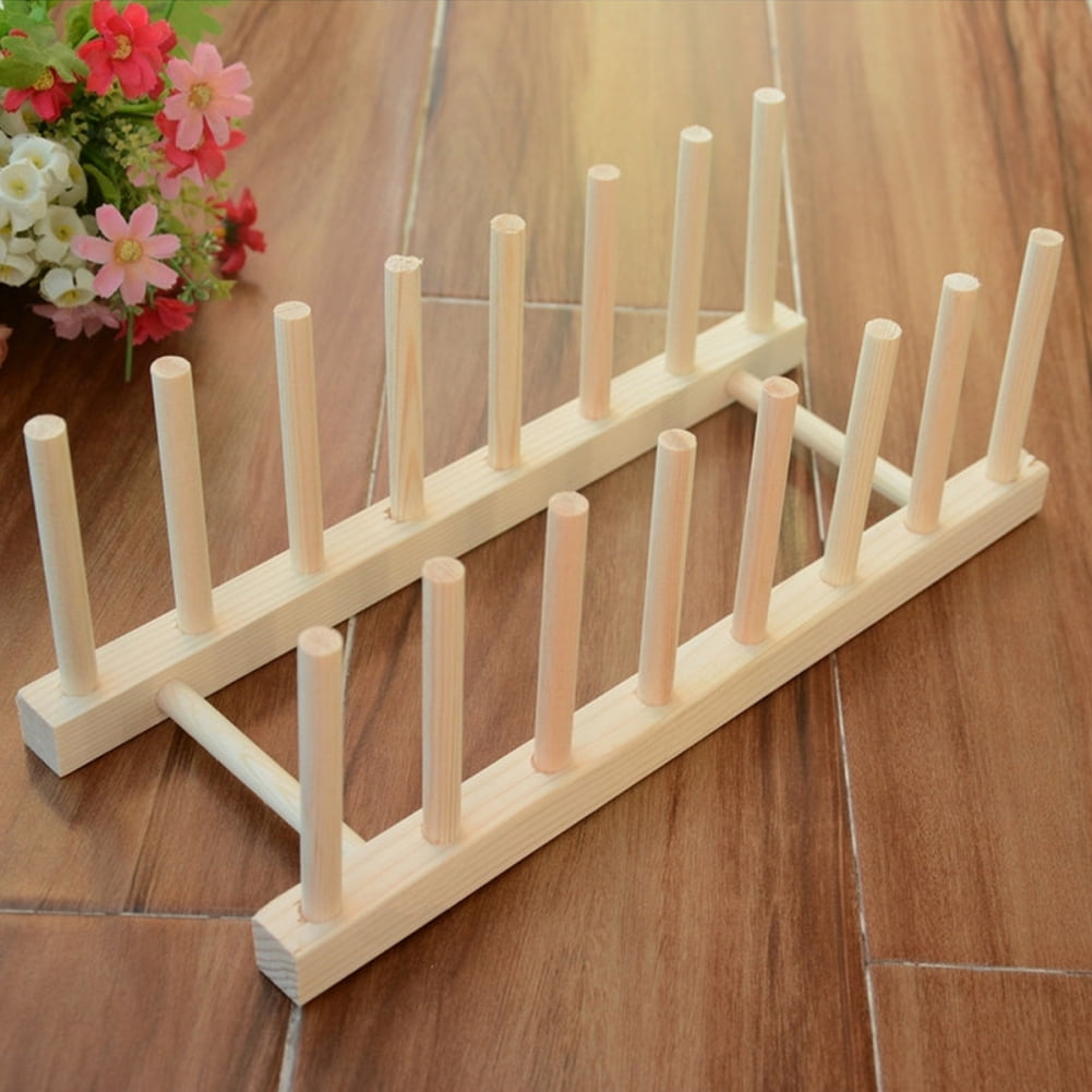 Bamboo Plate Rack Holder Household Kitchen Wood Dish Bowl Plate Holder Organizer Drying Rack