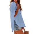thumbnail image 6 of Women's Cotton Linen Hooded Cover Up, 3/4 Sleeve V-Neck Pocket Shirt, Lightweight Beach Kimono for Bikini Cover, Summer Vacation, and Resort Wear-Sky Blue, 6 of 10