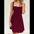 thumbnail image 4 of Robe Mini Sans Manches 2025 pour Femmes Dos Nu à Nouer Col Carré Courte Robe de Soirée Rouge Vin G, 4 of 10