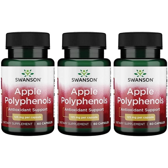 Swanson Maximum Strength Apple Polyphenols 125 Milligrams 60 Capsules (3 Pack)