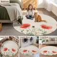thumbnail image 6 of Red Poppy Round Area&nbsp;Rug 3ft Spring Floral Pastoral Watercolor Rustic Linen Texture Non-Slip&nbsp;Washable Circle Rugs Soft Felt Indoor Floor Mat for Bedroom Kitchen Living Room Bathroom, 6 of 9