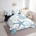 thumbnail image 2 of spefrowx Kawaii Starfish King Bedding for Kids, Blue Line Coral Scallop King Bed in a Bag, Black Reversible, 7-Piece, 2 of 6