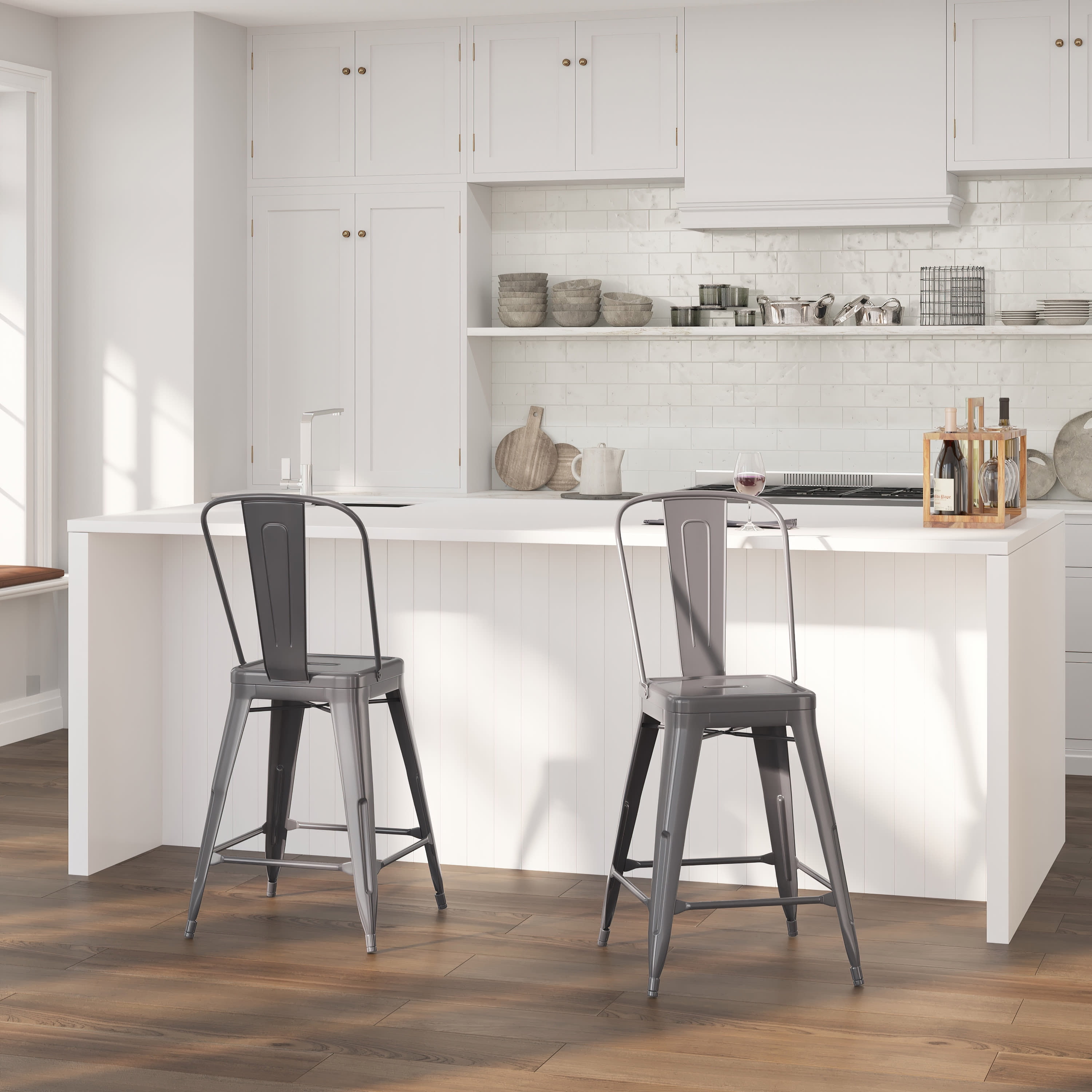 Merrick Lane Geralt 24" Modern Counter Height Stool with Powder Coated  Metal Frame in Clear Coated Finish for Indoor Use - Walmart.com