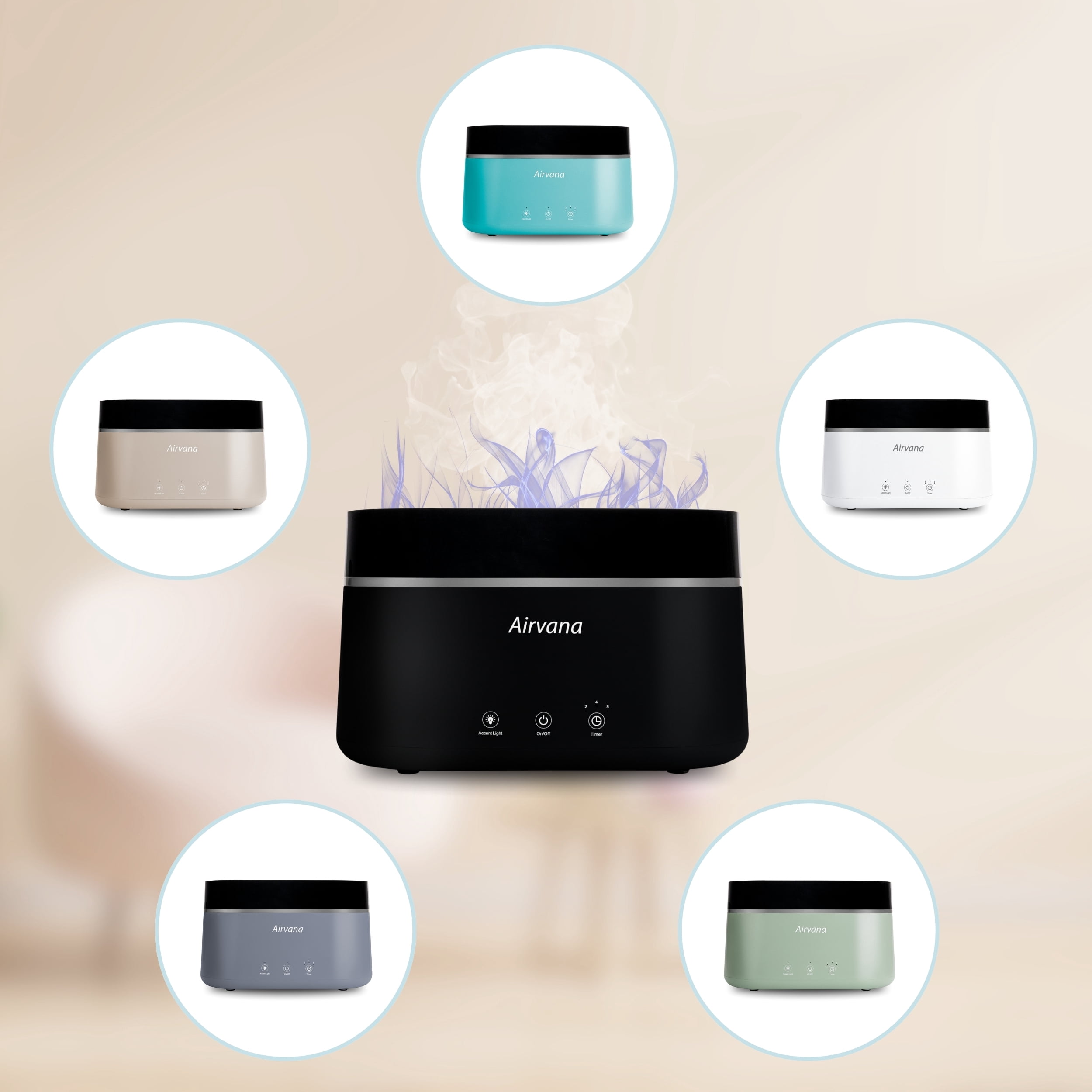 Airvana AquaFlame Ultrasonic Humidifier (.75L / .20 Gal) with Essential Oil Diffuser - White