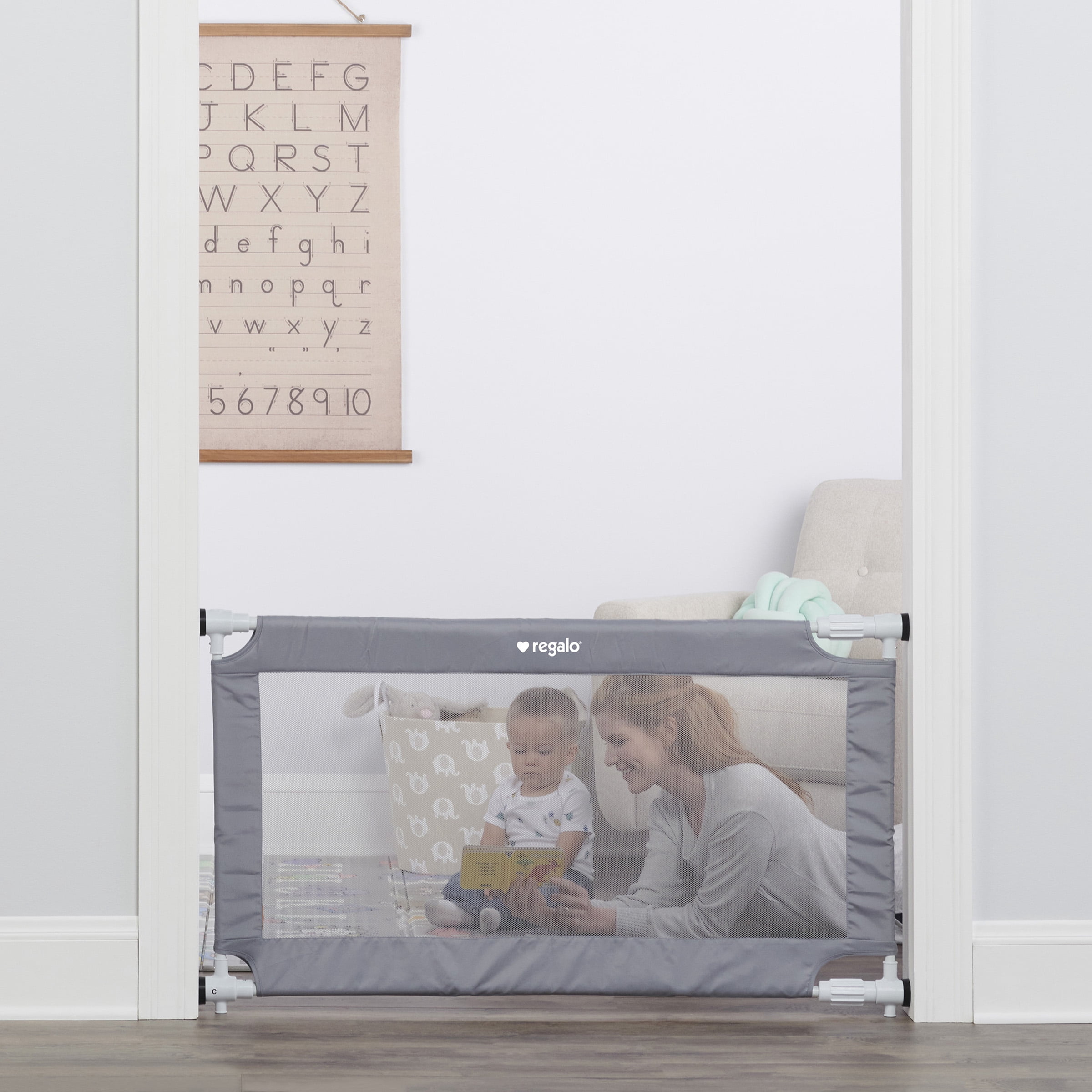 Regalo 50" Expandable Mesh Baby & Pet Safety Gate – Gray Pressure‑Mounted Gate for Doorway or Hallway, Fits 27.5–50 in Openings
