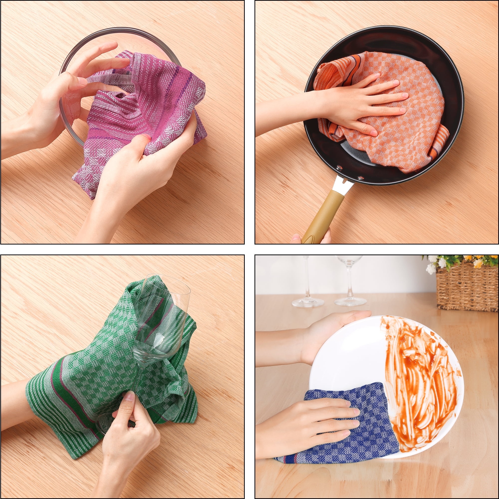 Unique Bargains Waffle Weave Cotton Absorbent Kitchen Dish Towels 15"x25" Pink