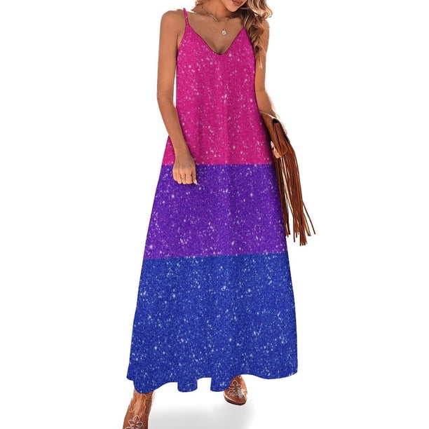 Vestido sin mangas con fondo de bandera del orgullo bisexual con purpurina sintética vestidos para mujer vestido de verano mujer 2024 Ropa de mujer