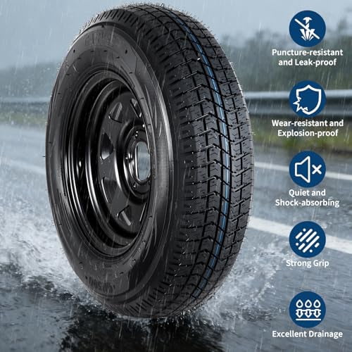 2-Pack Trailer Tire On Rim ST205/75D14 Trailer Tires and Wheels 5 Lug on 4.5 in PCD Trailer Tires with 14 in Rims Load Range C 6PR Black
