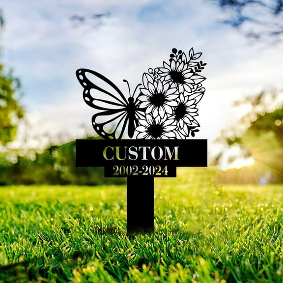 Personalized Cross Butterfly Memorial Stake, Mom Loss, Dad Loss,Metal Stake, Sympathy Sign, Grave Marker, Garden Decor