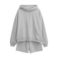 thumbnail image 2 of THDHVS Sweatsuits Women 2 Piece Outfit,Lounge Sets for Women,Women's Fashion Casual Hooded Long Sleeve Hoodie Tops Sweatshirt with Pocket and Shorts Suits Set Gray S, 2 of 3