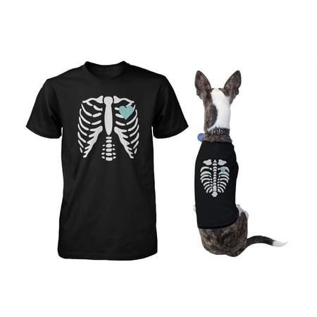 Skeleton Matching Pet and Owner T-shirts for Halloween Dog and Human