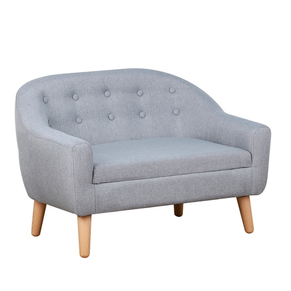 Kids Sofa, 2-Seat Toddler Couch - Linen Fabric & Wood Frame - Ages 3-7 - 11" Seat Height - Gray