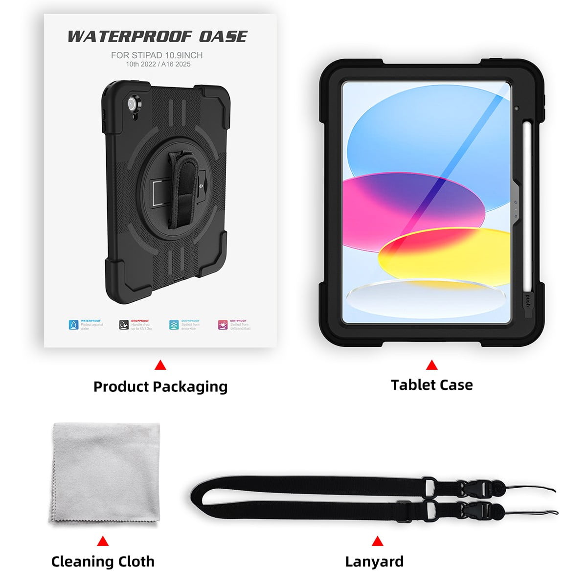 AICase Waterproof Case for iPad(A16) 11th Generation 11 inch 2025 Case Built-in Stand with Screen Protector with Pencil Holder & Shoulder Strap Handle Full-Body Rugged Cover