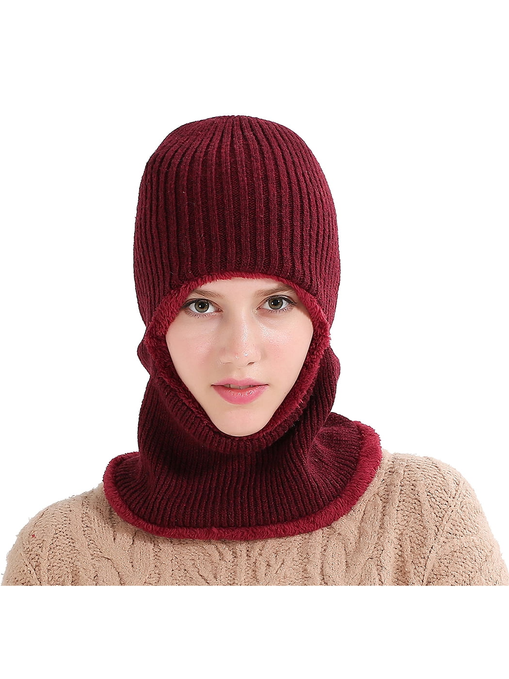 Women Men Solid Unisex Cycling Ski Mask Winter Knitted Balaclava Beanie Hat, Red, One Size