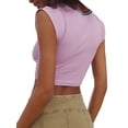 thumbnail image 4 of Sunloudy Women Summer Slim Fit Crop Tops, Cap Sleeve V Neck Contrast Color Short T-shirt, 4 of 6