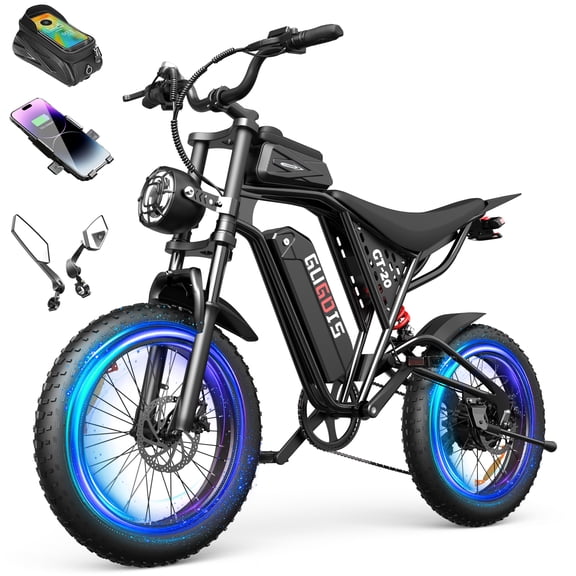 GugoIs 1000W Peak Motor Electric Bike for Adults, 20" Fat Tire Electric Dirt Bike, 48V 15.6Ah Battery Electric Mountain Bike, View Mirror, Phone Holder & Bag, Off-Road, UL2849