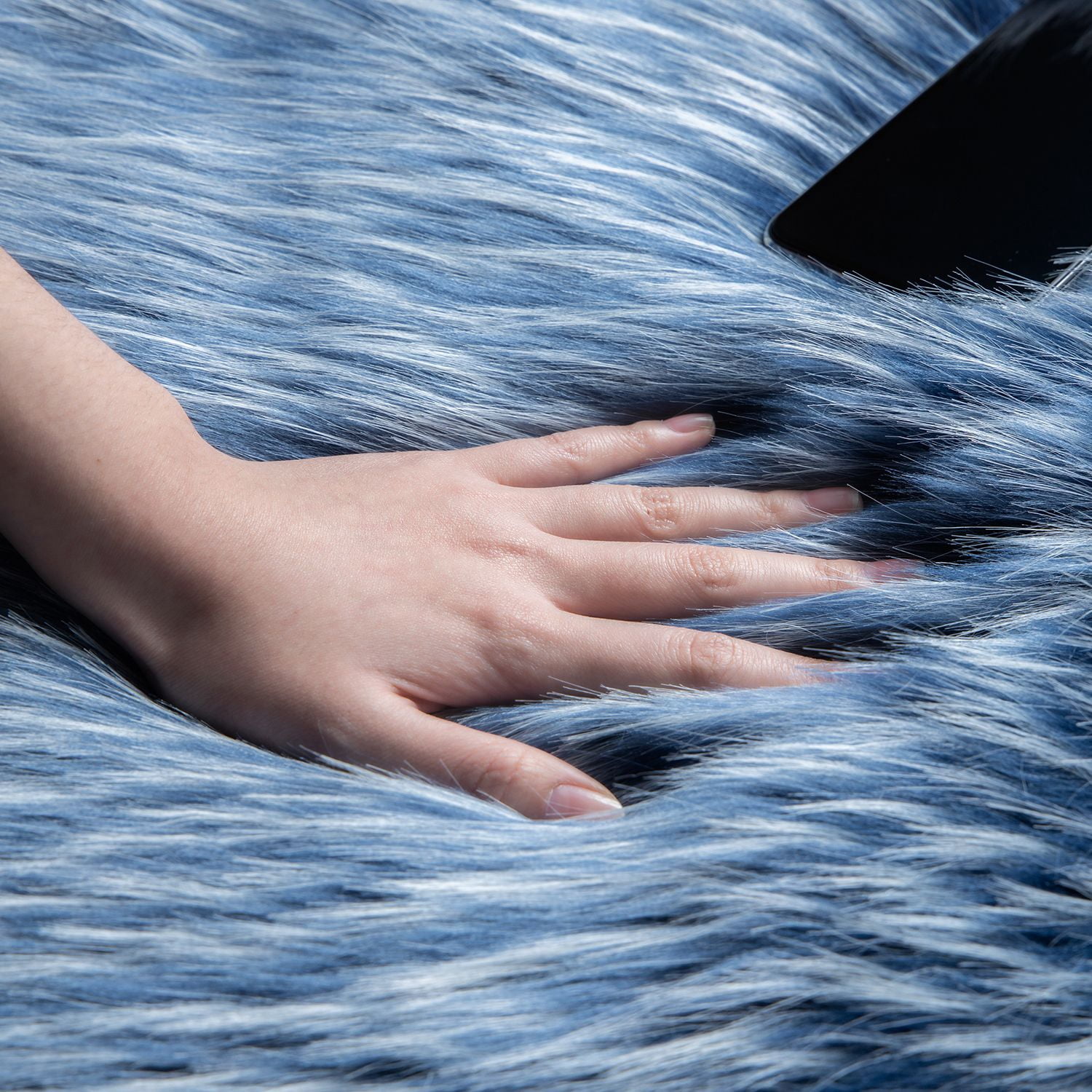 Phantoscope Faux Sheepskin Fur Area Rug, Soft Fluffy Faux Fur Carpet, Dark Blue, 2 x 3 ft, Irregular Shape
