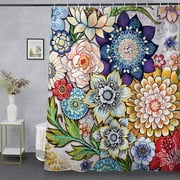 Newhomestyle Boho Floral Shower Curtain, Colorful Mandala Retro Hippie Haskell Ethnic Unique Artwork Cloth Fabric Bathroom Decor 72×72 Inches