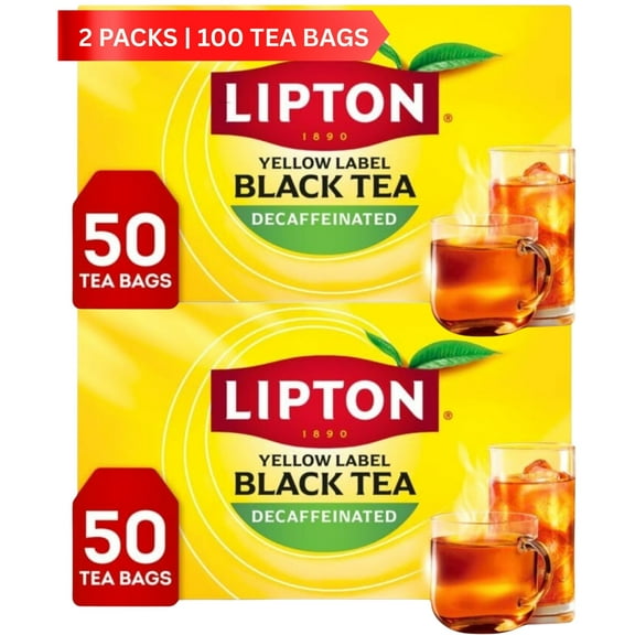 Lipton Decaf Black Tea Bags, Caffeine-Free Hot or Iced Tea, 50 Count Each (Pack of 2, 100 Total Tea Bags)