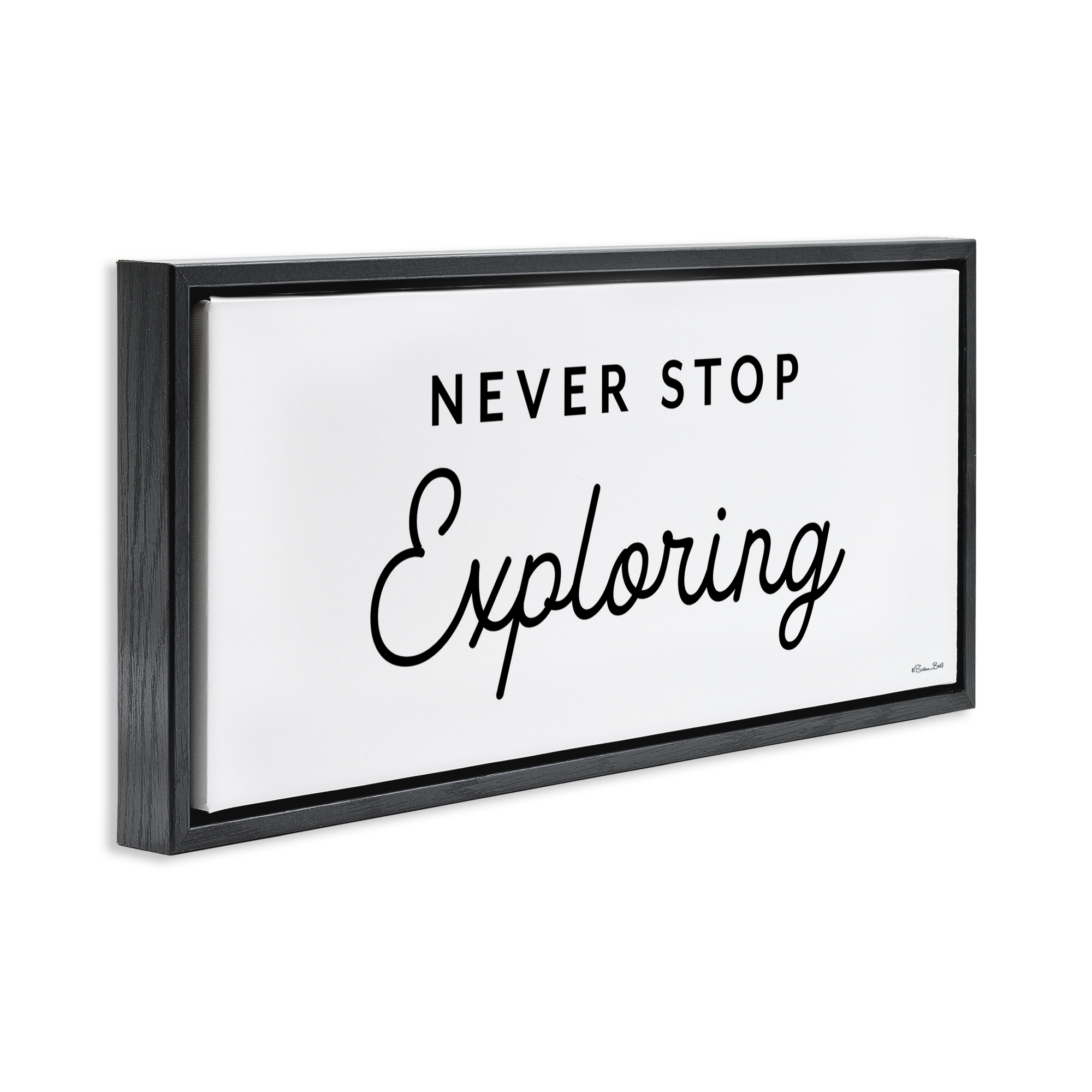 Stupell Industries Never Stop Exploring Typography Painting Black Floater Framed Art Print Wall Art, 25 x 11