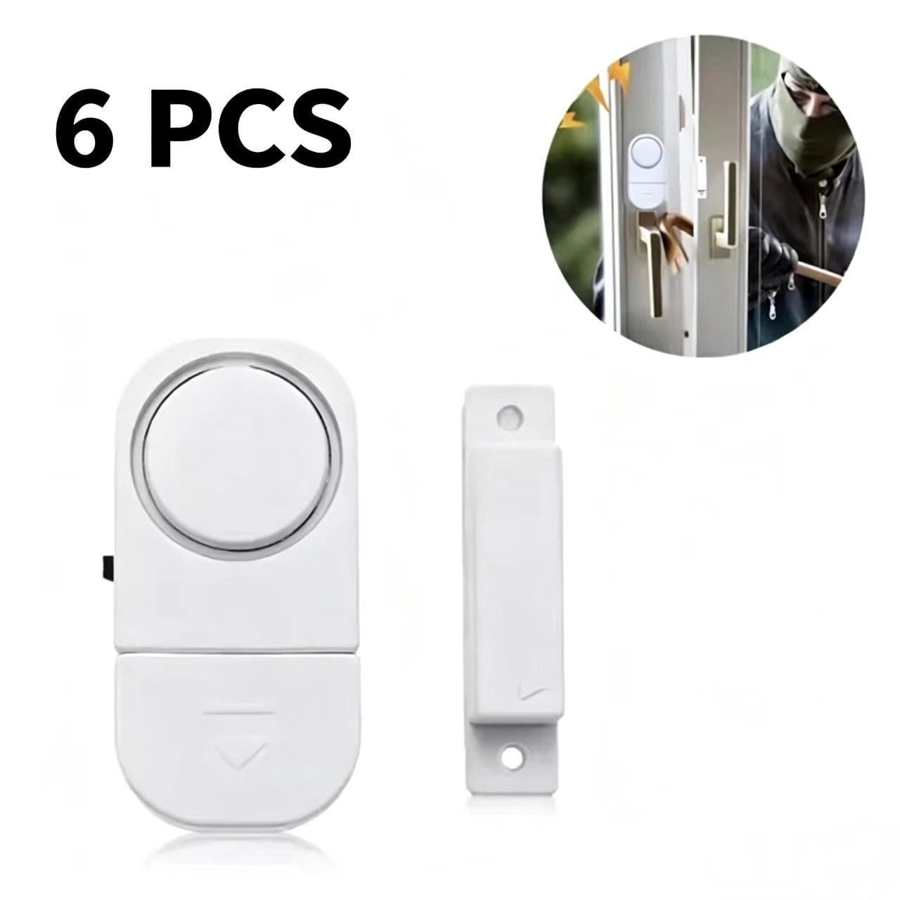 Vruelia Window Door Entry Battery Operated 90dB Alarm System with Adhesive Backing, 6 Count 6 Pack