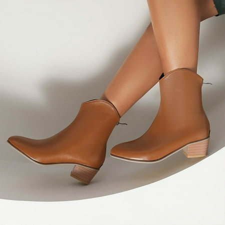 

Akiihool Womens Ankle Boots Wide Width Women s Ankle Boots Square Toe Side Zipper Block Heel V Cutout Pointed Toe Stacked Mid Heel Booties (Brown 7.5)