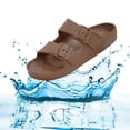 thumbnail image 6 of VICT POPU Womens Sandals Adjustable Double Buckle Strap Waterproof EVA Flat Slides，Brown,Sizes 10, 6 of 6
