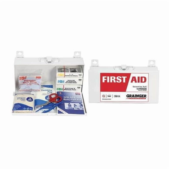 First Aid Kit and Housing, Metal 76 Components, 10 People Served