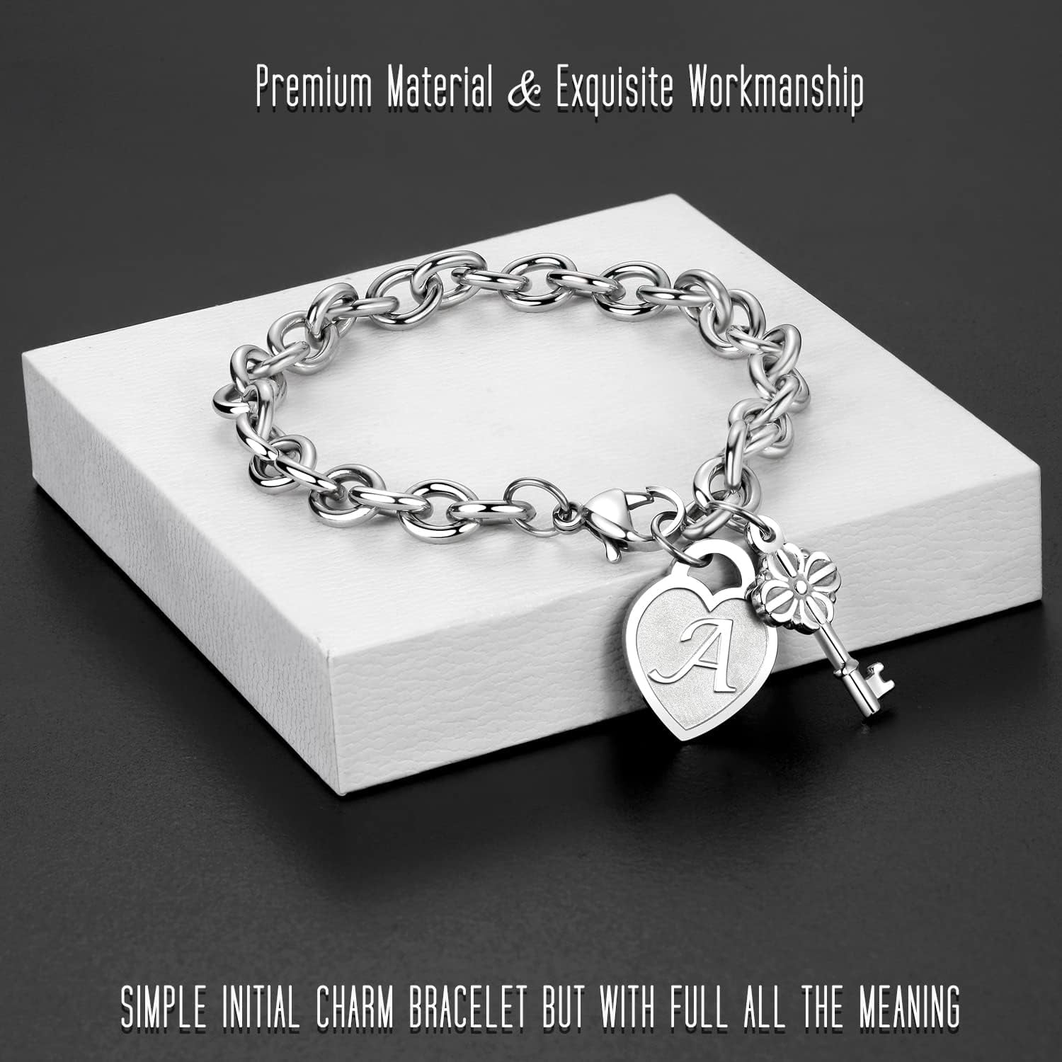 PJRYC Initial Charm Bracelets for Girls Women Stainless Steel A-Z Bracelet Personalized Gifts Birthday Graduation Easter Basket Stocking Stuffers for Teens Girls Women Jewelry