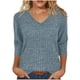 thumbnail image 3 of Talla grande Tops de tallas grandes,Camiseta de mujer con cuello en V y manga 3/4, blusa informal de color liso, de poliéster, cómoda para uso diario, sopatenor, 3 of 9