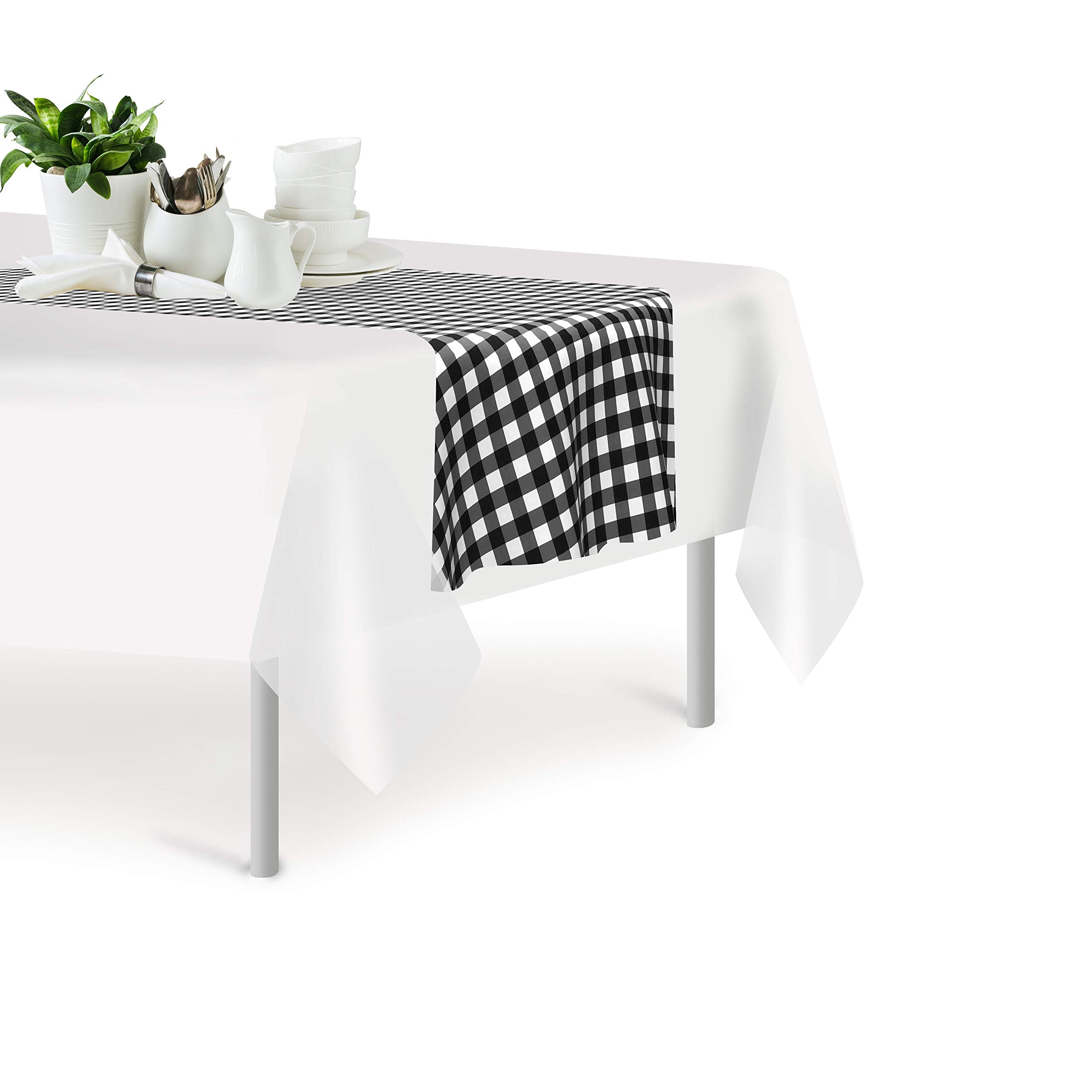 Black Checkered 12 Pack Gingham Premium Disposable Plastic Checkered Racing&nbsp; Flag Table Runner 14 x 108 Inch. Decorative Table Runner for Dinner Parties & Events, Decor By Grandipity