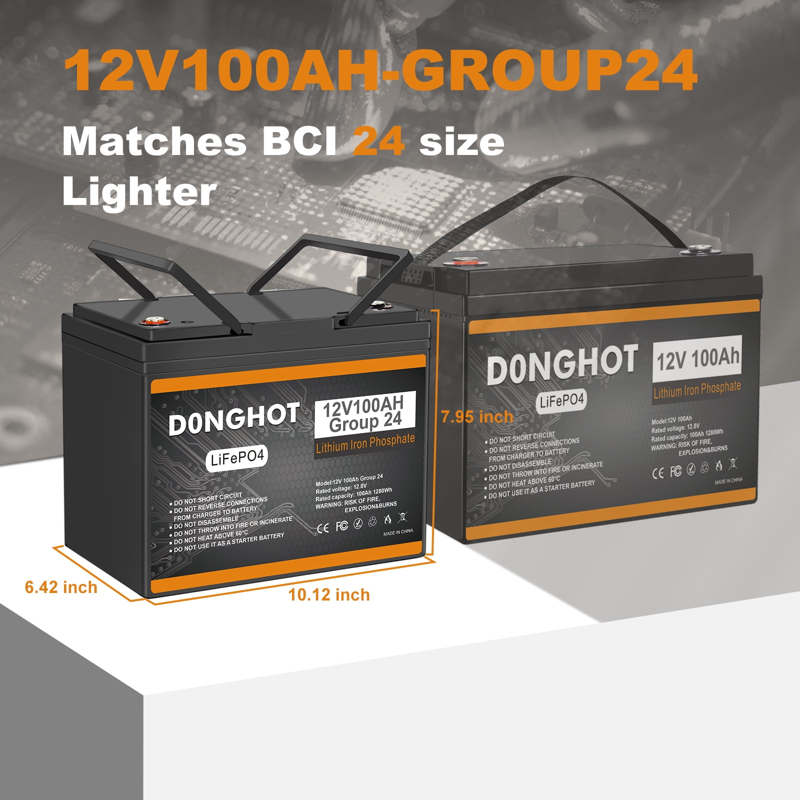 12V 100AH LiFePo4 lithium Deep Cycle Battery with 100A BMS for Trolling Motor,RV,Golf Cart