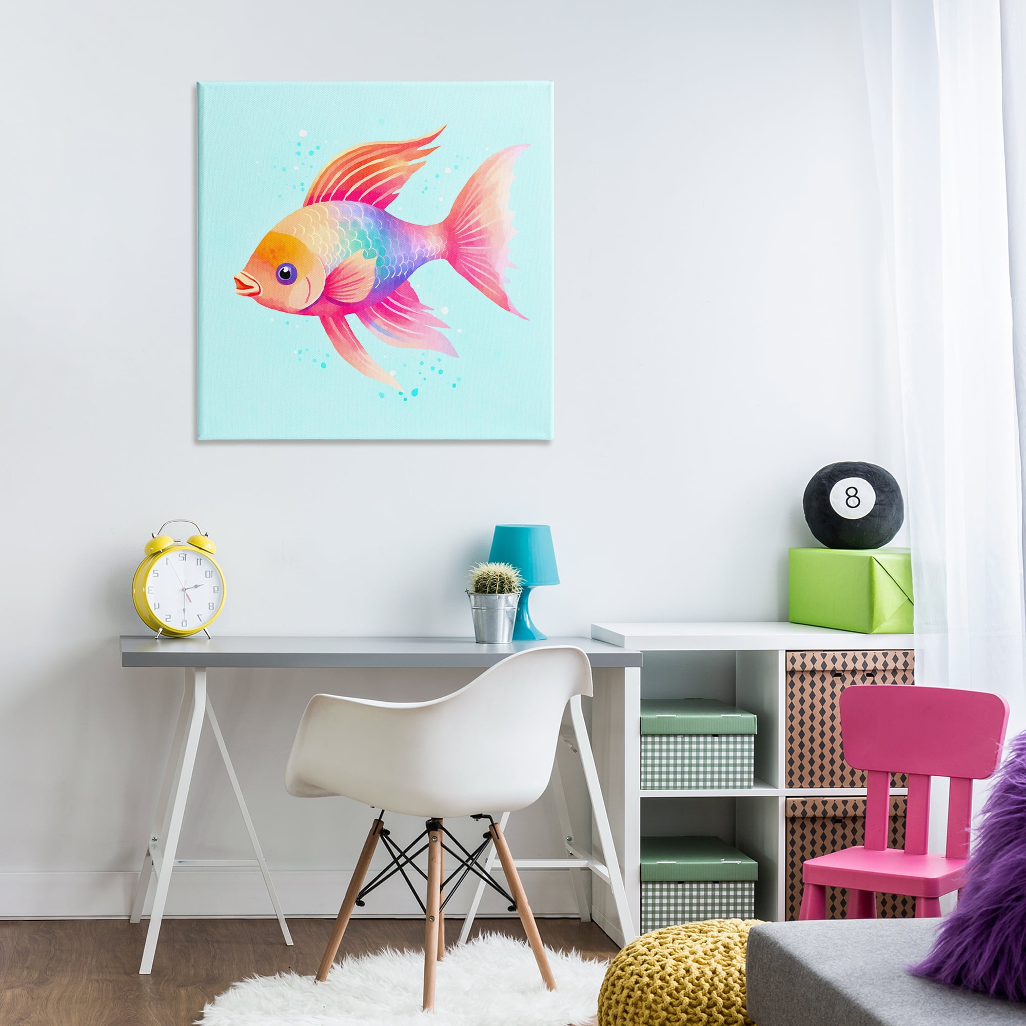 Stupell Industries Whimsical Gradient Fish Animals Painting Wrapped Canvas Art Print Wall Art, 30 x 30