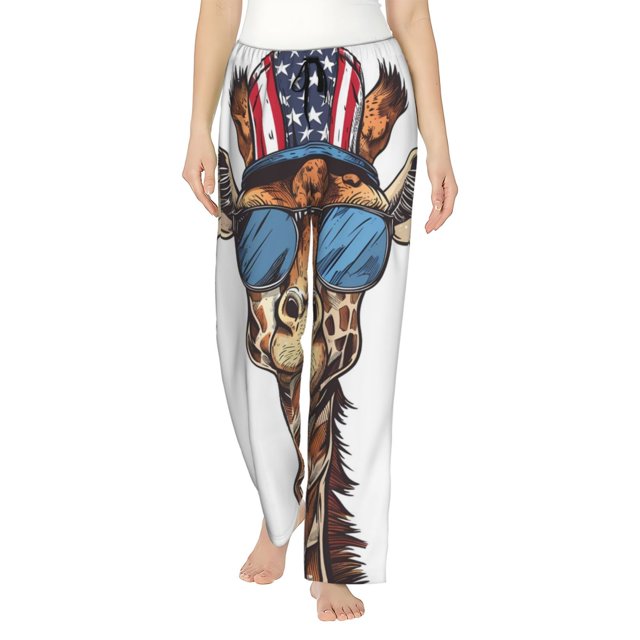Balery American Giraffe Style Pantalones de pijama para mujer, pijamas ultraligeros, pantalones de estar por casa-X-Large