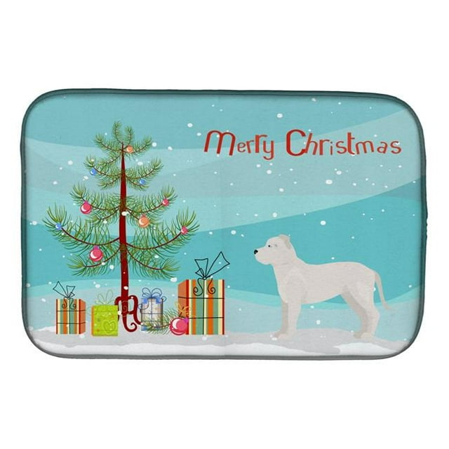 Carolines Treasures CK3808DDM White Bullboxer Christmas Tree Dish Drying Mat