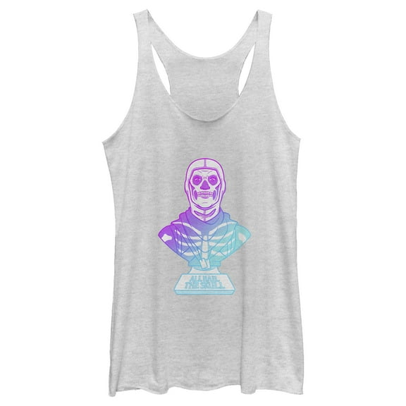 Women's Fortnite Skull Trooper All Hail Glow Racerback Tank Top White Heather Large
