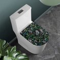thumbnail image 2 of ZIATUBLES Toilet Lid Cover Decorative Toilet Lid Dust Cover with Elastic Edges Soft Washable Toilet Seat Lid Cover Fit for Round Oval Elongated Toilets for Home Bathroom Accessories, Leaf Black, 2 of 6