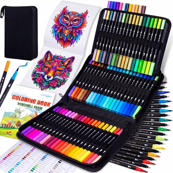 Rongyman 72 Colors Dual Tip Art Markers, 0.4mm Fine Point & 1-4mm Flexible Brush Tip Coloring Pens for Adult Coloring Books, Drawing, Journaling, Hand Lettering, Sketching & Calligraphy, Premium Arti